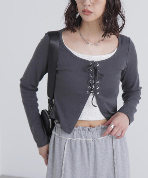 FREE'S MART（フリーズマート）の「◇レースアップレイヤード長袖カットソー（Tシャツ/カットソー・レディース・ブラック/グレー/ベージュ・FREE）」の20枚目の写真