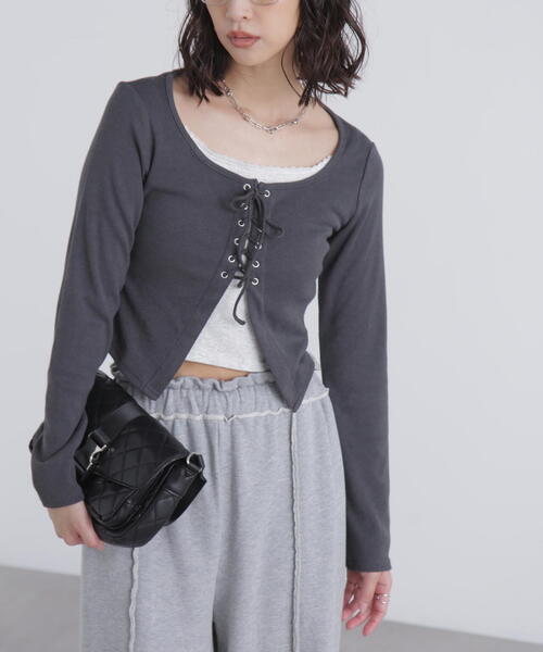 FREE'S MART（フリーズマート）の「◇レースアップレイヤード長袖カットソー（Tシャツ/カットソー・レディース・ブラック/グレー/ベージュ・FREE）」の21枚目の写真