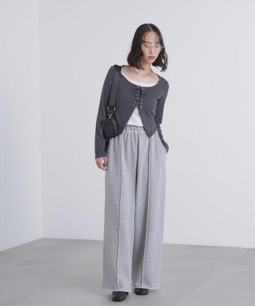 FREE'S MART（フリーズマート）の「◇レースアップレイヤード長袖カットソー（Tシャツ/カットソー・レディース・ブラック/グレー/ベージュ・FREE）」の22枚目の写真