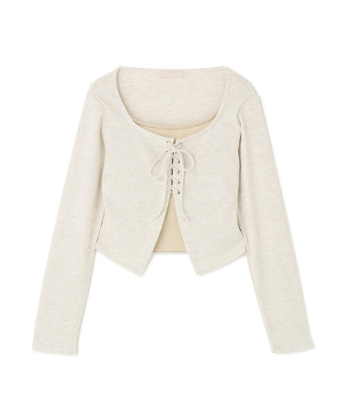 FREE'S MART（フリーズマート）の「◇レースアップレイヤード長袖カットソー（Tシャツ/カットソー・レディース・ブラック/グレー/ベージュ・FREE）」の6枚目の写真