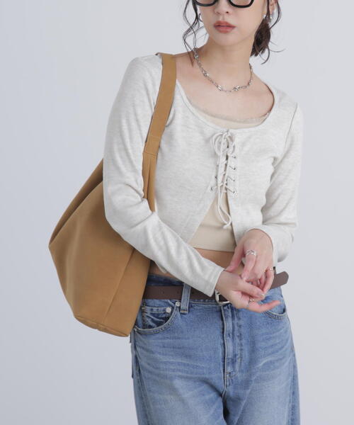 FREE'S MART（フリーズマート）の「◇レースアップレイヤード長袖カットソー（Tシャツ/カットソー・レディース・ブラック/グレー/ベージュ・FREE）」の7枚目の写真