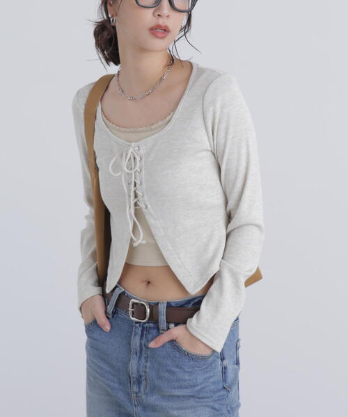 FREE'S MART（フリーズマート）の「◇レースアップレイヤード長袖カットソー（Tシャツ/カットソー・レディース・ブラック/グレー/ベージュ・FREE）」の8枚目の写真