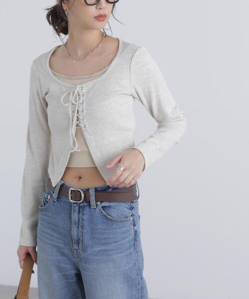 FREE'S MART（フリーズマート）の「◇レースアップレイヤード長袖カットソー（Tシャツ/カットソー・レディース・ブラック/グレー/ベージュ・FREE）」の10枚目の写真