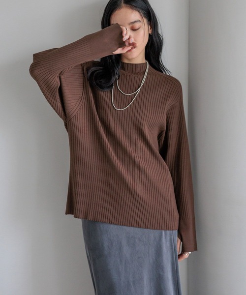 LOWRYS FARM（ローリーズファーム）の「ワイドリブプルオーバーＬＳ　600405（ニット/セーター・レディース・アイボリー/ブラック/ブラウン/パープル・FREE）」の3枚目の写真