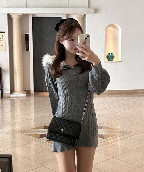 Keru スタイル爆盛れワンピース グレー ニットワンピ セール】【インフルエンサー企画】Keru スタイル爆盛れワンピース