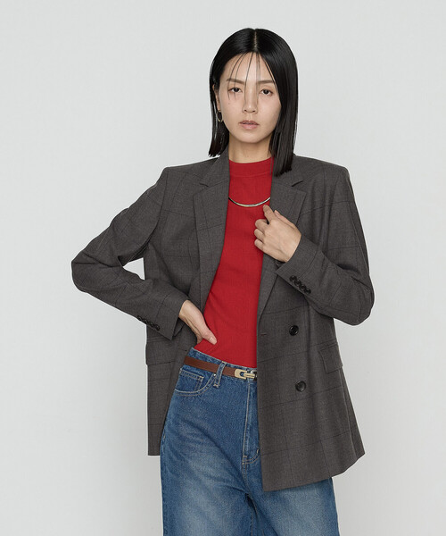 COMME CA（コムサ）の「トリアセウールフラノウィンドペン ダブルジャケット（テーラードジャケット・レディース・グレー系その他/ネイビー・11号/9号）」の6枚目の写真