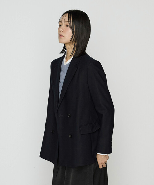 COMME CA（コムサ）の「トリアセウールフラノウィンドペン ダブルジャケット（テーラードジャケット・レディース・グレー系その他/ネイビー・11号/9号）」の9枚目の写真