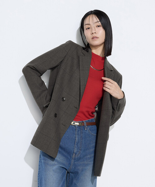 COMME CA（コムサ）の「トリアセウールフラノウィンドペン ダブルジャケット（テーラードジャケット・レディース・グレー系その他/ネイビー・11号/9号）」の2枚目の写真