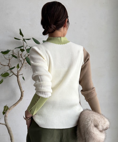 DouDou(ドゥドゥ)の「【WEB限定】バイカラーリブニット(ニット/セーター・レディース・オフホワイト/ブラック/ネイビー・FREE)」の13枚目の写真