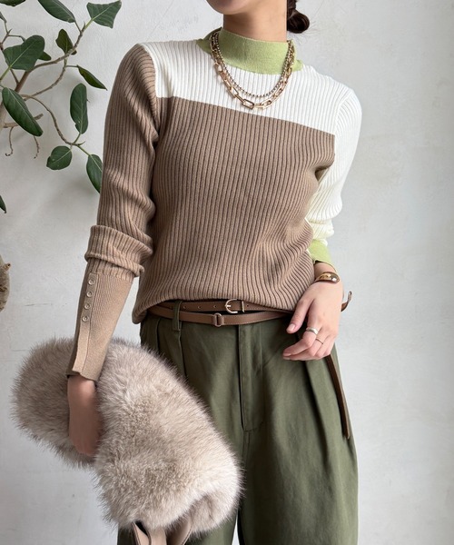 DouDou(ドゥドゥ)の「【WEB限定】バイカラーリブニット(ニット/セーター・レディース・オフホワイト/ブラック/ネイビー・FREE)」の9枚目の写真