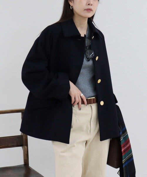 Traditional Weatherwear(トラディショナルウェザーウェア)の「【Traditional WeatherWear】LINTON SHORT コート(ダッフルコート・レディース・ネイビー/ブラック・34/32)」の8枚目の写真