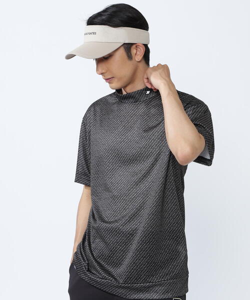 PEARLY GATES(パーリーゲイツ)の「【PEARLY GATES】KAZEメッシュ半袖ハイネックカットソー <ロゴバイヤスボーダー柄>(Tシャツ/カットソー・メンズ・ブラック系その他・LARGE)」の1枚目の写真