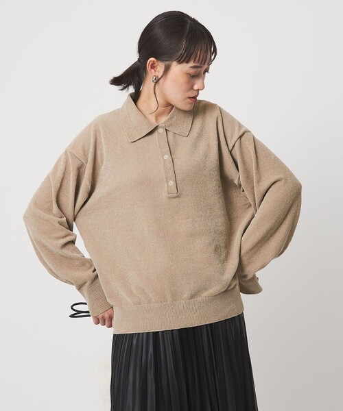 ペルーニットセーター ベージュ ドゥー ベル Doux Belle オフタートルネックゆるニットセーター