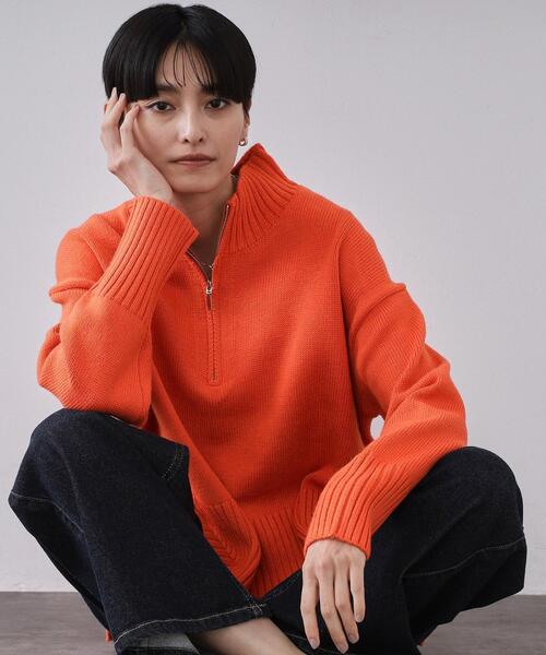 セール】ハーフジップミドルゲージニット【洗濯機OK】（ニット