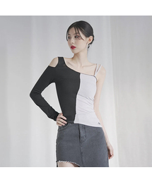 Unbalanced sleeve T-shirt BLACK