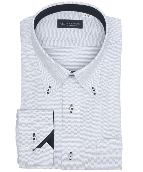 TOKYO SHIRTS(トウキョウシャツ)の「形態安定ノンアイロン ボタンダウン 長袖ストレッチビジネスワイシャツ(大きいサイズ・長いサイズ)(ビジネスシャツ・メンズ・ブルー・首回り47cm-裄丈90cm/首回り47cm-裄丈86cm/首回り45cm-裄丈90cm/首回り45cm-裄丈86cm/首回り45cm-裄丈82cm/首回り42cm-裄丈90cm/首回り41cm-裄丈90cm/首回り39cm-裄丈88cm/首回り43cm-裄丈90cm)」の1枚目の写真