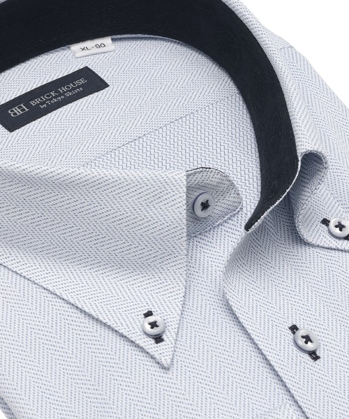 TOKYO SHIRTS(トウキョウシャツ)の「形態安定ノンアイロン ボタンダウン 長袖ストレッチビジネスワイシャツ(大きいサイズ・長いサイズ)(ビジネスシャツ・メンズ・ブルー・首回り47cm-裄丈90cm/首回り47cm-裄丈86cm/首回り45cm-裄丈90cm/首回り45cm-裄丈86cm/首回り45cm-裄丈82cm/首回り42cm-裄丈90cm/首回り41cm-裄丈90cm/首回り39cm-裄丈88cm/首回り43cm-裄丈90cm)」の2枚目の写真