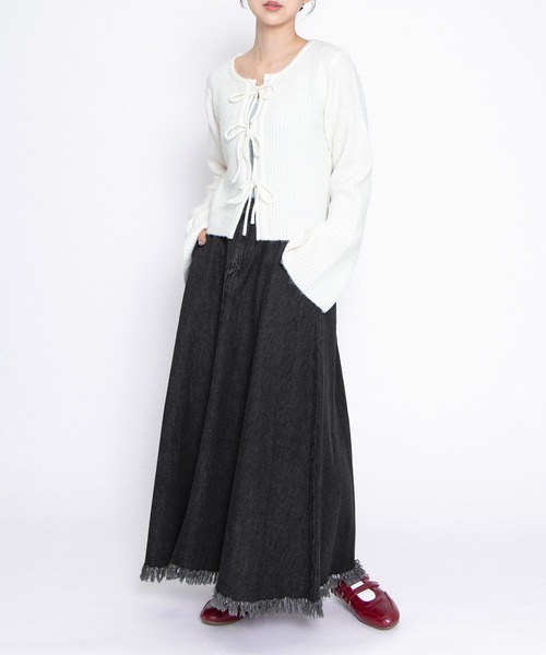 PUNYUS（プニュズ）の「フロントリボンカーディガン（カーディガン/ボレロ・レディース・サックスブルー/ブラック/ホワイト/ブラウン・1/2/3/4）」の14枚目の写真