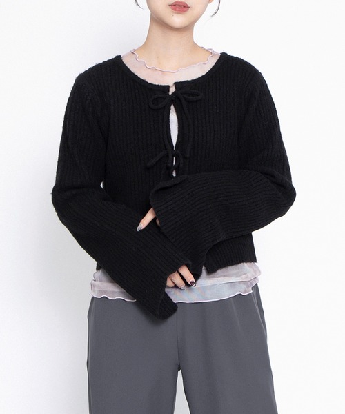 PUNYUS（プニュズ）の「フロントリボンカーディガン（カーディガン/ボレロ・レディース・サックスブルー/ブラック/ホワイト/ブラウン・1/2/3/4）」の6枚目の写真