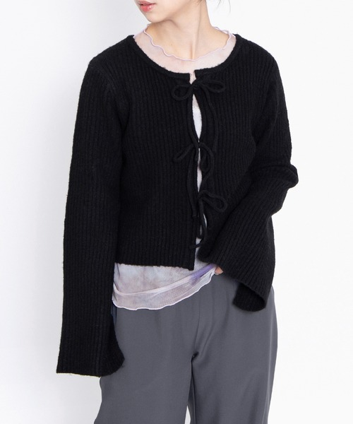 PUNYUS（プニュズ）の「フロントリボンカーディガン（カーディガン/ボレロ・レディース・サックスブルー/ブラック/ホワイト/ブラウン・1/2/3/4）」の16枚目の写真