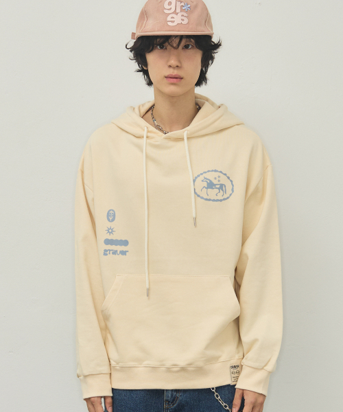 GRAVER（グレーバー）の「[ユニセックス]POST HORSE フードパーカー_2カラー（パーカー・レディース・クリーム/ブラウン・SMALL/MEDIUM/LARGE）」の4枚目の写真