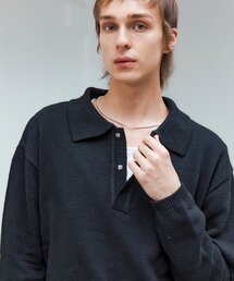 ヒドンスナップカラー ニット_ブラック