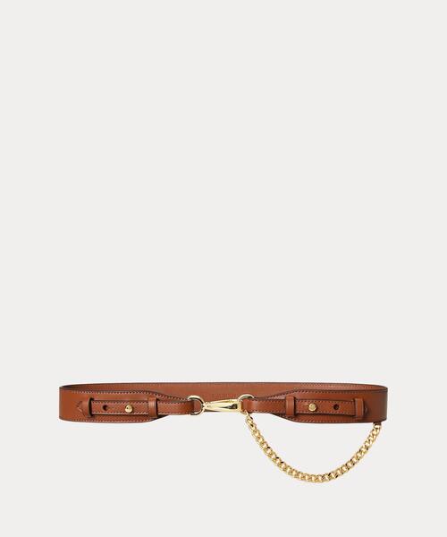 LAUREN RALPH LAUREN(ローレン ラルフ ローレン)の「チェーントリム レザー ドッグクリップ ベルト(ベルト・レディース・ブラウン・M/S/XS)」の1枚目の写真