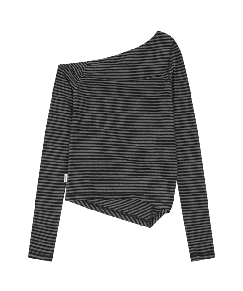 ORDINARY HOLIDAY（オーディナリー ホリデー）の「STRIPE ASYMMETRIC SHIRRING T-SHIRT [GRAY]（Tシャツ/カットソー・レディース・その他・FREE）」の3枚目の写真