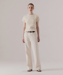 Natural texture straight denim (CREAM)
