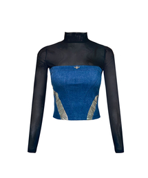 ROMANTIC TIGER（ロマンチックタイガー）の「mesh and silver patch denim top（Tシャツ/カットソー）」