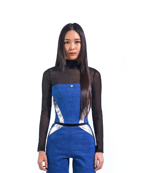 ROMANTIC TIGER(ロマンチックタイガー)の「mesh and silver patch denim top(Tシャツ/カットソー・レディース・その他・SMALL/MEDIUM)」の5枚目の写真
