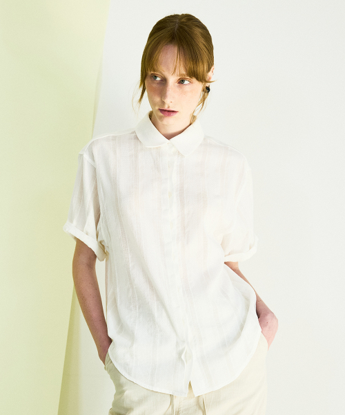 COQUET（コケット）の「Sheer Double Placket Roll Up Shirt Lace Stripe（シャツ/ブラウス・レディース・アイボリー・FREE）」の4枚目の写真