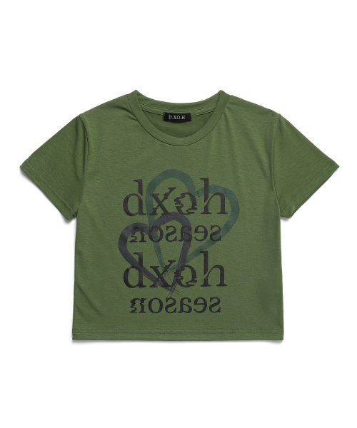 DXOH(ディソエイチ)の「ツーハートシーズンロゴクロップTオリーブグリーン(Tシャツ/カットソー・レディース・その他・FREE)」の2枚目の写真