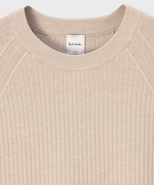 新品 未使用Paul Smith ケーブル編みニット カシミヤ混 M ベージュ コットンウール クルーネック リブニット / 163400 765Z（ニット