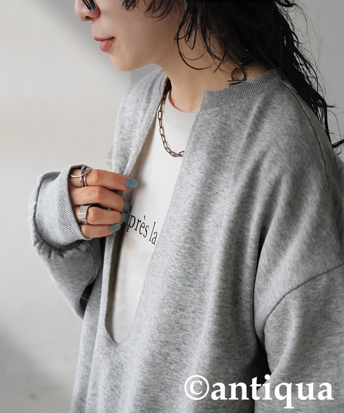 antiqua(アンティカ)の「裏起毛 スキッパー プルオーバー(Tシャツ/カットソー・レディース・ブラック/グレー系その他/杢グレー/アイボリー・ONESIZE)」の21枚目の写真