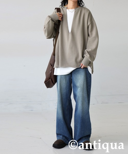 antiqua(アンティカ)の「裏起毛 スキッパー プルオーバー(Tシャツ/カットソー・レディース・ブラック/グレー系その他/杢グレー/アイボリー・ONESIZE)」の20枚目の写真