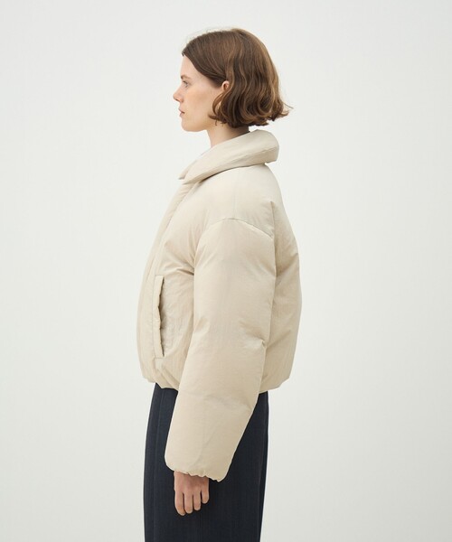 マカフィー MACPHEE ノーカラーダウンコート ジャケット　36 白 ナイロンストレッチ ダウンジャケット（ダウンジャケット/コート