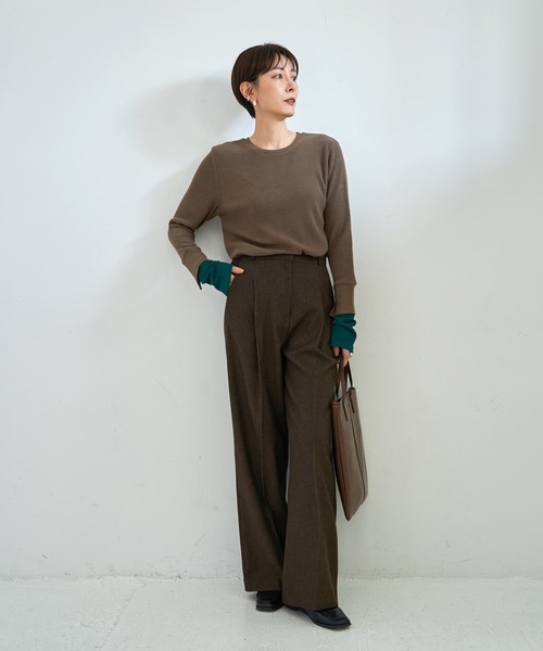 STYLE DELI(スタイルデリ)の「上部留めタックワイドパンツ(その他パンツ・レディース・ダークブラウン・MEDIUM/SMALL/LARGE)」の2枚目の写真