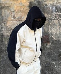 PEACEOFMIND（ピースオブマインド）の「コーデュロイフードジップアップパディングジャケットブラック&クリーム（ダウンジャケット/コート）」