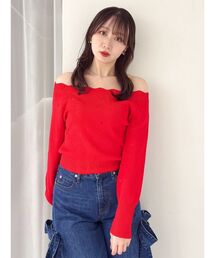 オフショルスカラップハートニット