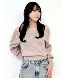 オフショルスカラップハートニット