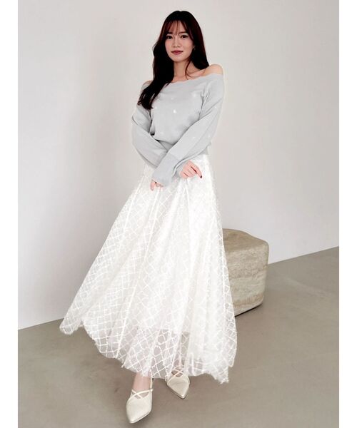 dazzlin(ダズリン)の「オフショルスカラップハートニット(ニット/セーター・レディース・ピンク/レッド/ネイビー/ミント/オフホワイト・FREE)」の6枚目の写真