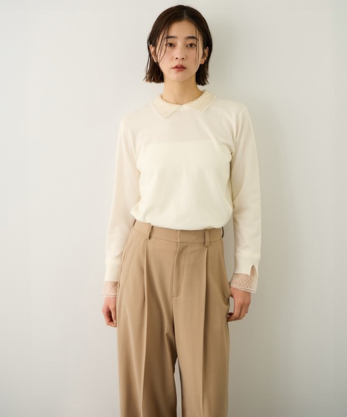 ROPE'(ロペ)の「ビジューレース襟ニットプルオーバー/イージーケア(ニット/セーター・レディース・ブラック/オフホワイト・FREE)」の17枚目の写真