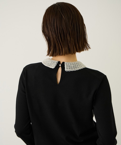 ROPE'(ロペ)の「ビジューレース襟ニットプルオーバー/イージーケア(ニット/セーター・レディース・ブラック/オフホワイト・FREE)」の3枚目の写真