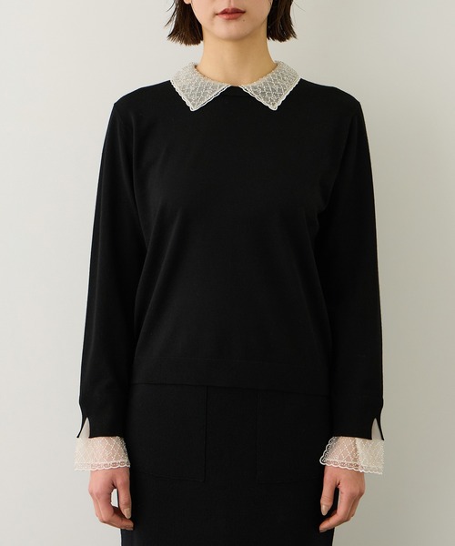 ROPE'(ロペ)の「ビジューレース襟ニットプルオーバー/イージーケア(ニット/セーター・レディース・ブラック/オフホワイト・FREE)」の6枚目の写真