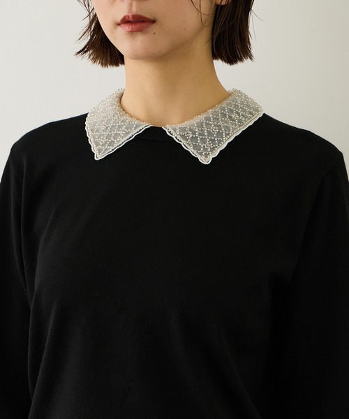 ROPE'(ロペ)の「ビジューレース襟ニットプルオーバー/イージーケア(ニット/セーター・レディース・ブラック/オフホワイト・FREE)」の11枚目の写真