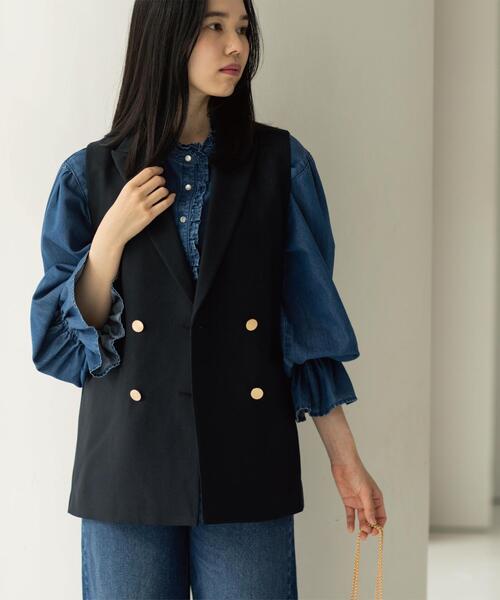 OPAQUE.CLIP（オペークドットクリップ）の「金ボタンダブルブレストテーラードジレ/セットアップ対応【洗える】《S～LL》（ベスト・レディース・ネイビー/ライトベージュ・40/38/36/42）」の21枚目の写真