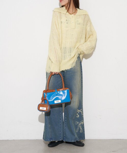 GRAIN（グレイン）の「【GRAIN/グレイン】バッグチャーム付きバイカラーバッグ（トートバッグ・レディース・ブラウン/イエロー/ネイビー・FREE）」の7枚目の写真