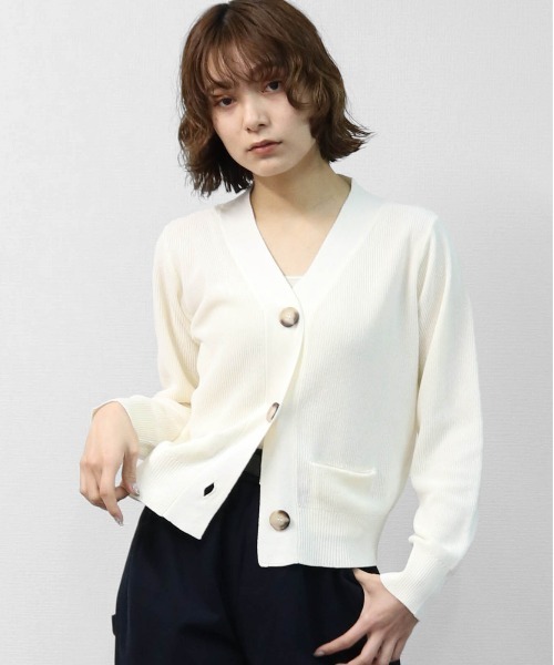 ハイツイストヤーン片畦ビッグボタンカーディガン HIGH TWIST YARN