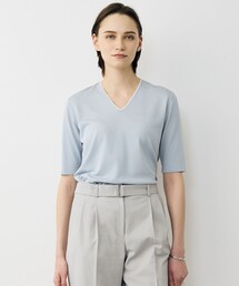 【WEB限定カラーあり】 シンセティックハイゲージ 半袖Vネックニット